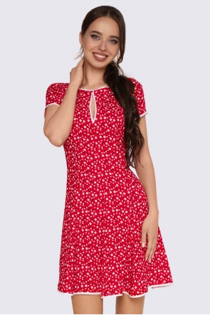 Платье красное мини в цветочный принт